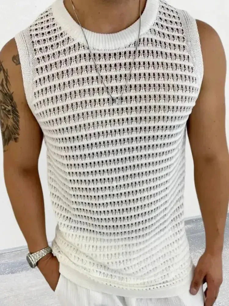 Men's Round Neck Hollow Out Sleeveless Knit Top - Update AvenueTrendsi100400736146109100400736146109f76326a8 - e85c - 4b46 - b8ab - 47960a2f573b - MaxIvory