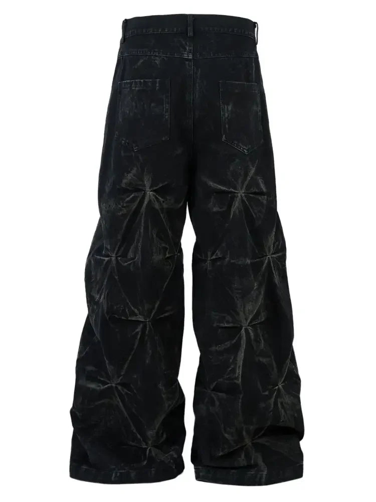 Men's Ruched Wide Leg Jeans