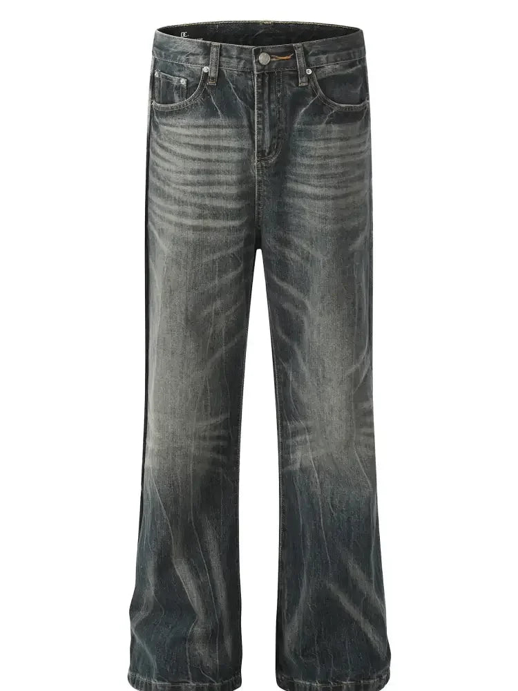 Men's Seam Detail Cat's Whisker Washed Straight Jeans