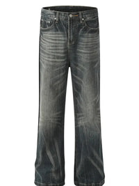 Men's Seam Detail Cat's Whisker Washed Straight Jeans