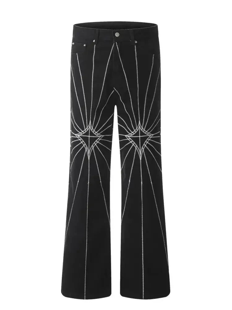 Men's Spider Web Embroidered Flared Jeans - Update AvenueTrendsi100400294337485100400294337485Men's Spider Web Embroidered Flared JeansBlack
