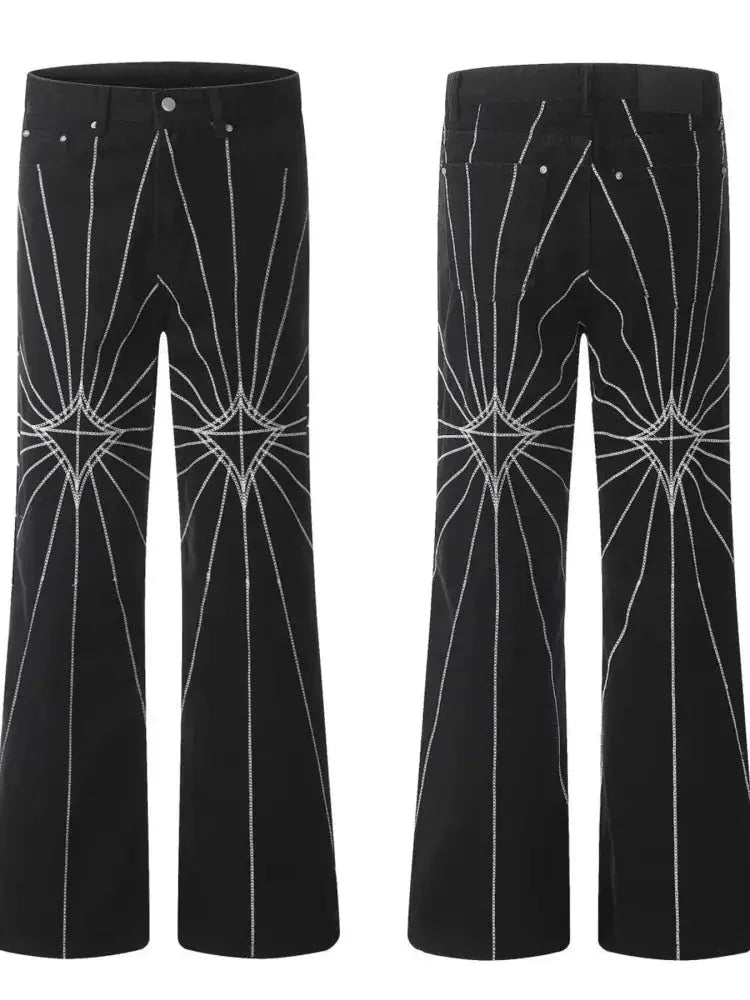 Men's Spider Web Embroidered Flared Jeans - Update AvenueTrendsi100400294337485100400294337485Men's Spider Web Embroidered Flared JeansBlack