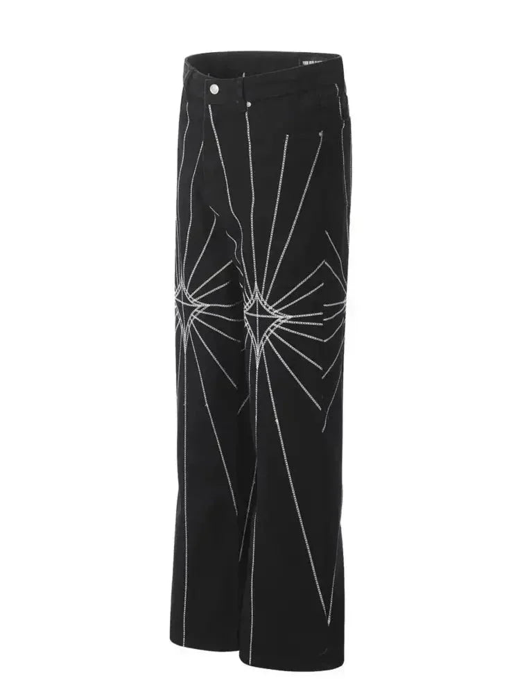 Men's Spider Web Embroidered Flared Jeans - Update AvenueTrendsi100400294337485100400294337485Men's Spider Web Embroidered Flared JeansBlack
