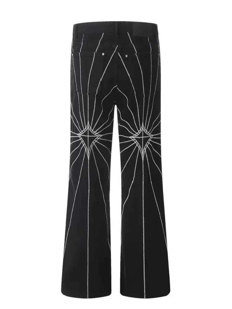 Men's Spider Web Embroidered Flared Jeans - Update AvenueTrendsi100400294337485100400294337485Men's Spider Web Embroidered Flared JeansBlack