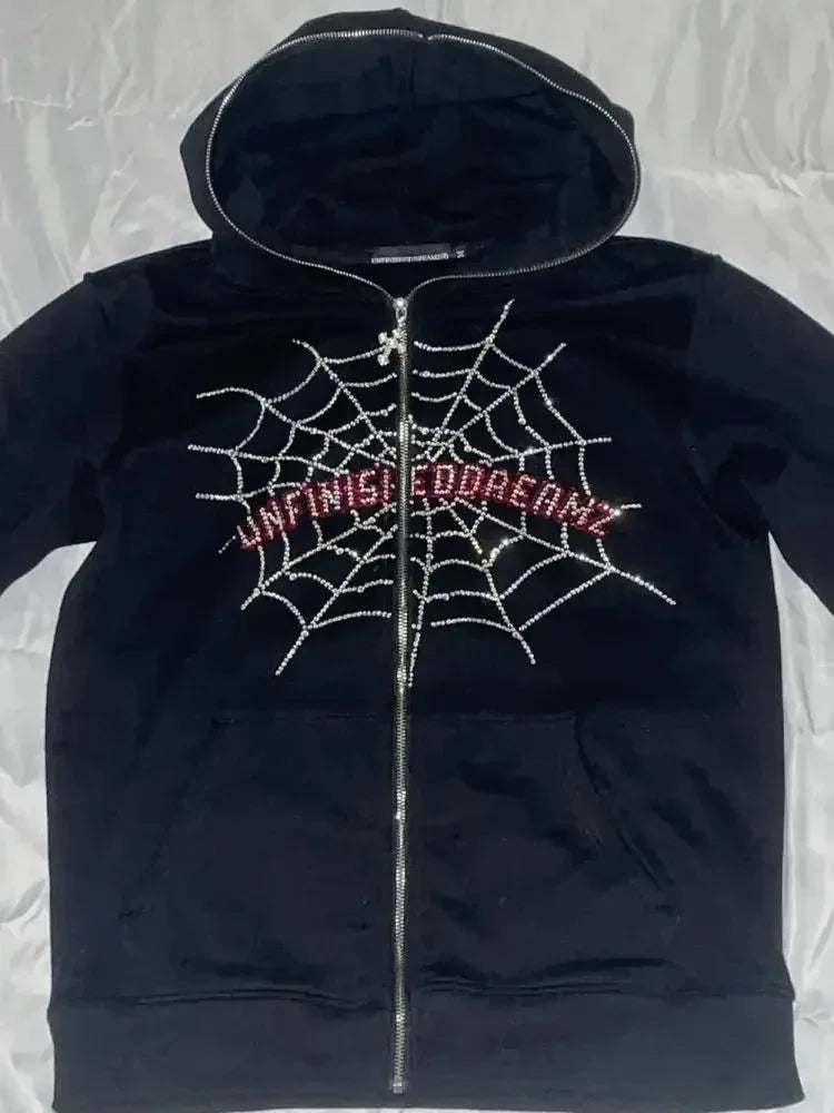 Men's Spider Web Rhinestones Zip - Up Hoodie - Update AvenueHalloweenTrendsi100400467813759100400467813759e726ce85 - f7d6 - 46c2 - 970d - 91146a3023a9 - MaxBlack