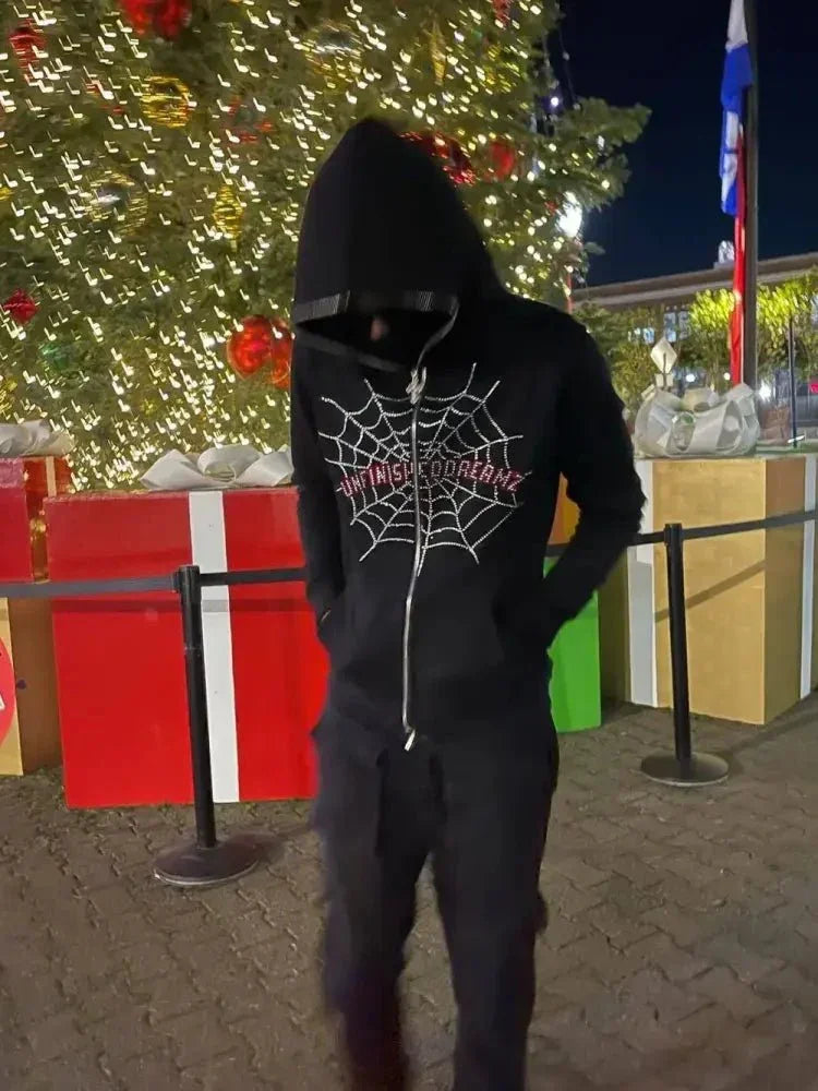 Men's Spider Web Rhinestones Zip - Up Hoodie - Update AvenueHalloweenTrendsi100400467813759100400467813759169b9596 - 307c - 4b1a - 9f8e - fa92adae3ef9 - MaxBlack