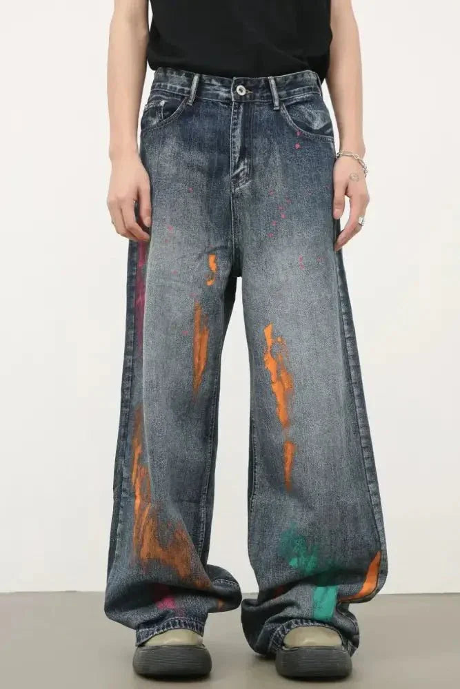 Men's Splash Print Wide Leg Jeans - Update AvenueTrendsi100400244335002100400244335002Men's Splash Print Wide Leg JeansMedium