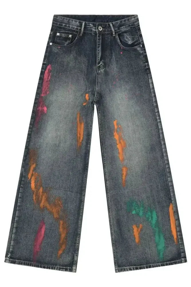 Men's Splash Print Wide Leg Jeans - Update AvenueTrendsi100400244335002100400244335002Men's Splash Print Wide Leg JeansMedium