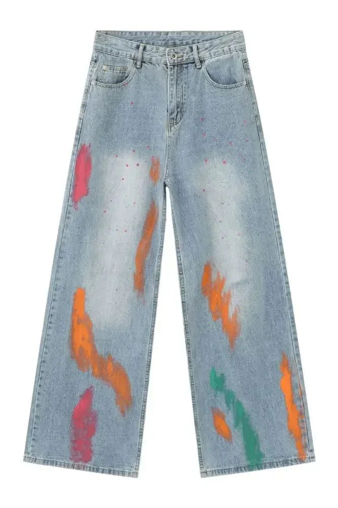 Men's Splash Print Wide Leg Jeans - Update AvenueTrendsi100400244338509100400244338509Men's Splash Print Wide Leg JeansLight