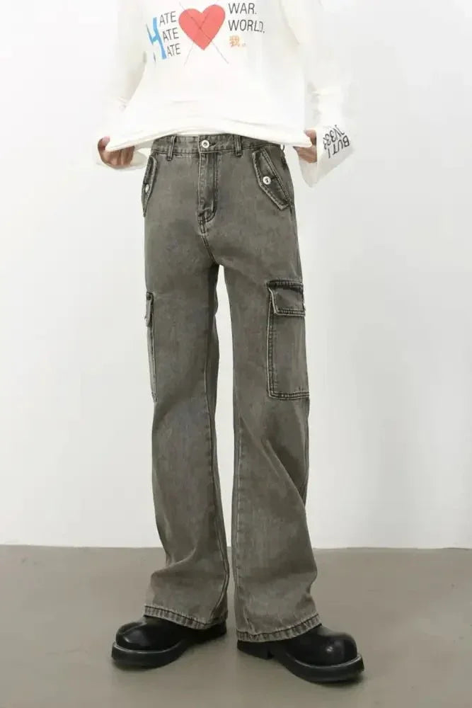Men's Straight Leg Jeans with Cargo Pockets - Update AvenueTrendsi100400285690136100400285690136Men's Straight Leg Jeans with Cargo PocketsDark Gray