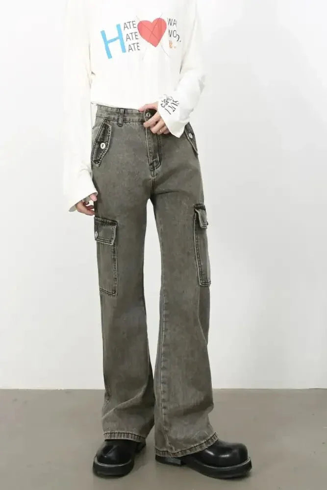 Men's Straight Leg Jeans with Cargo Pockets - Update AvenueTrendsi100400285690136100400285690136Men's Straight Leg Jeans with Cargo PocketsDark Gray