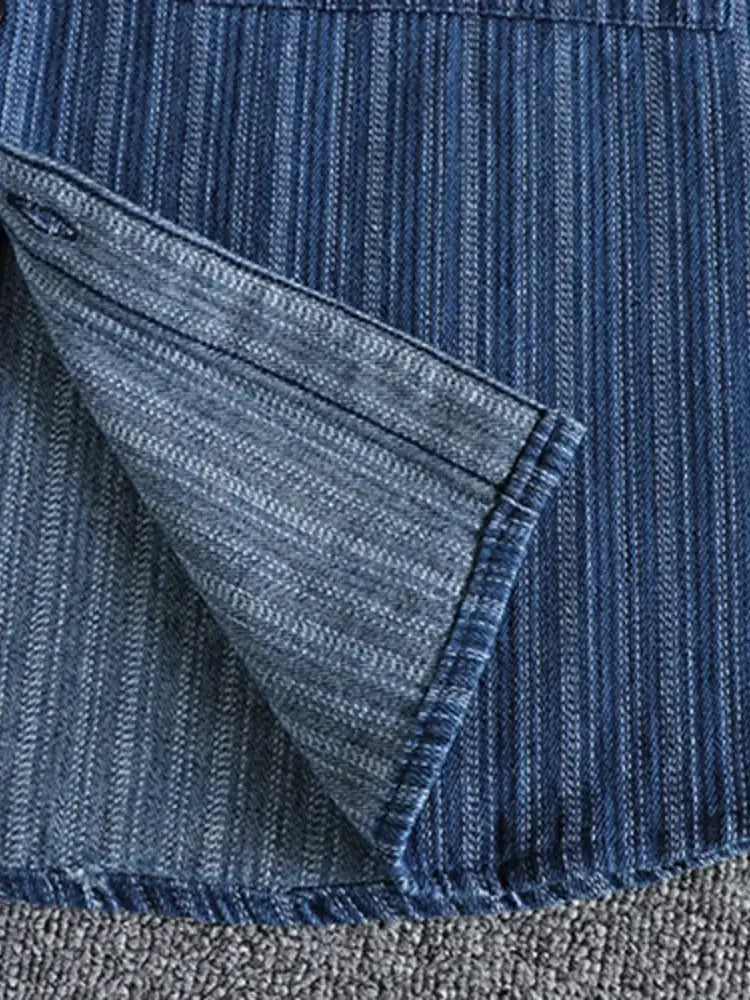 Men's Striped Button Down Denim Shirt