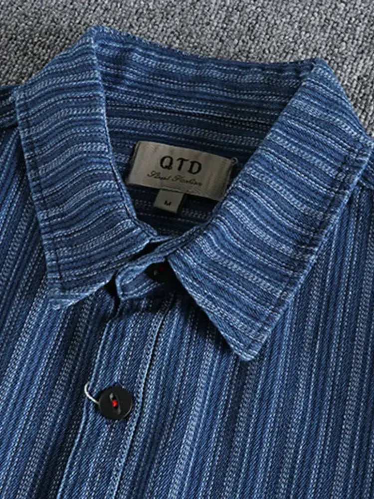 Men's Striped Button Down Denim Shirt