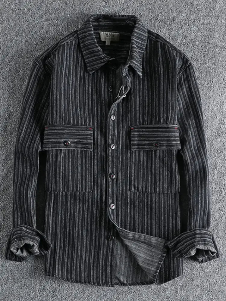 Men's Striped Button Down Denim Shirt