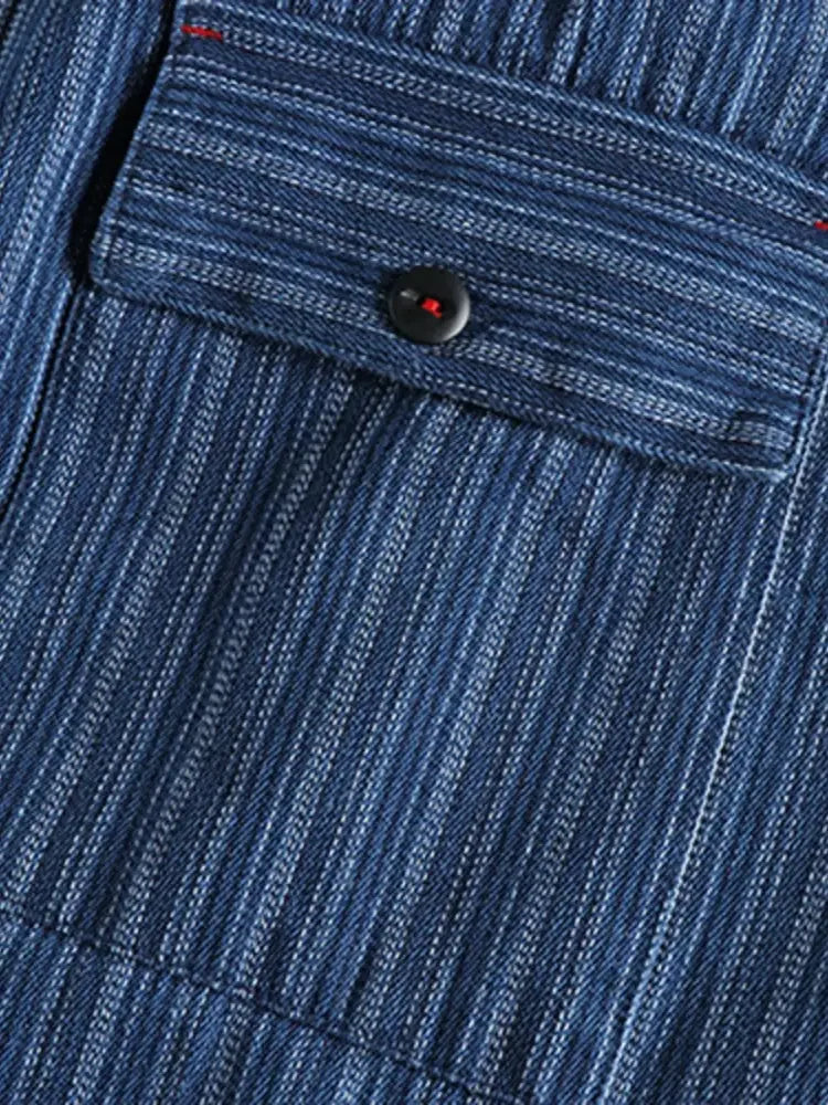 Men's Striped Button Down Denim Shirt