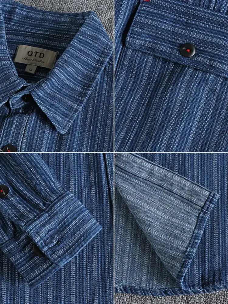 Men's Striped Button Down Denim Shirt