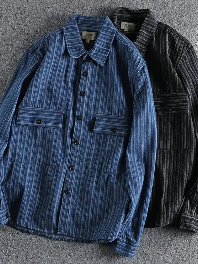 Men's Striped Button Down Denim Shirt