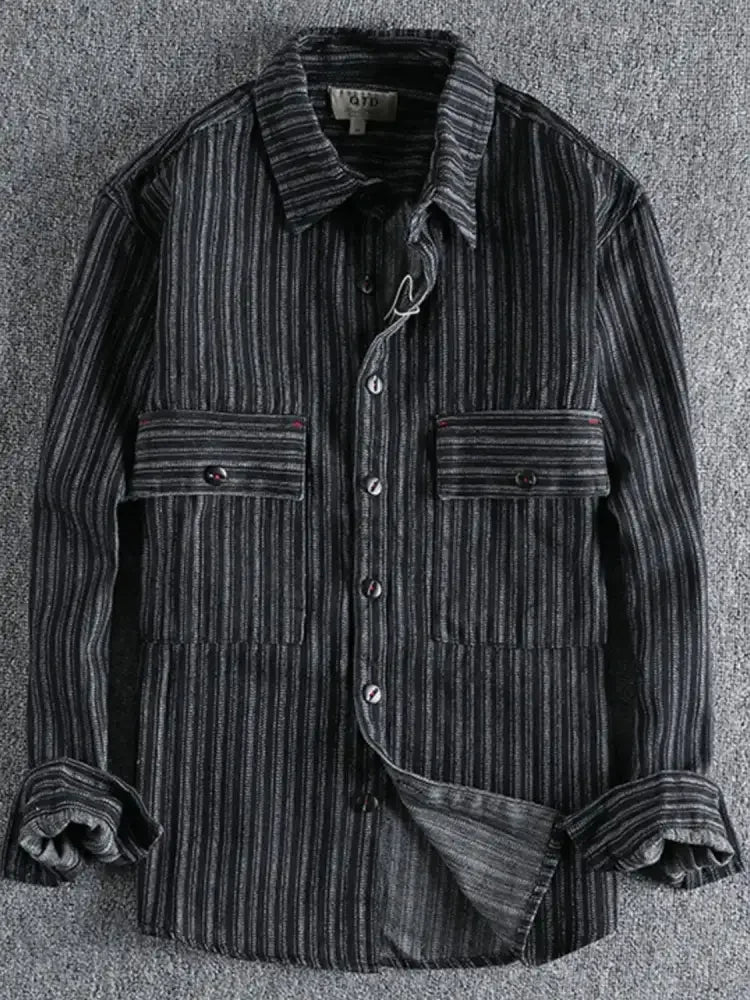 Men's Striped Button Down Denim Shirt