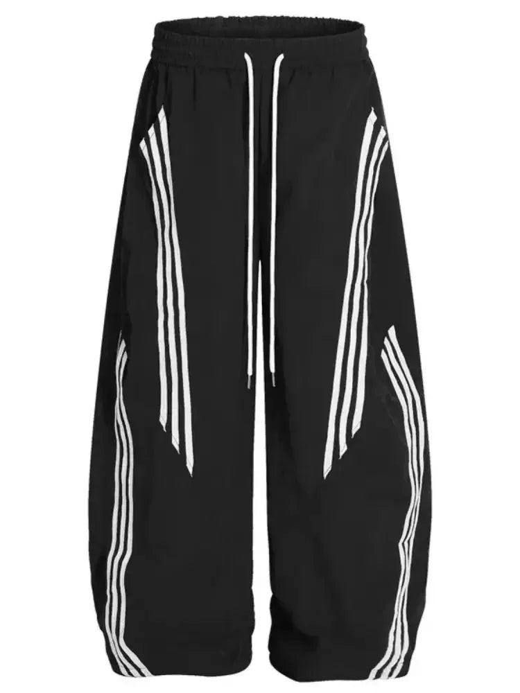 Men's Striped Drawstring Wide Leg Pants