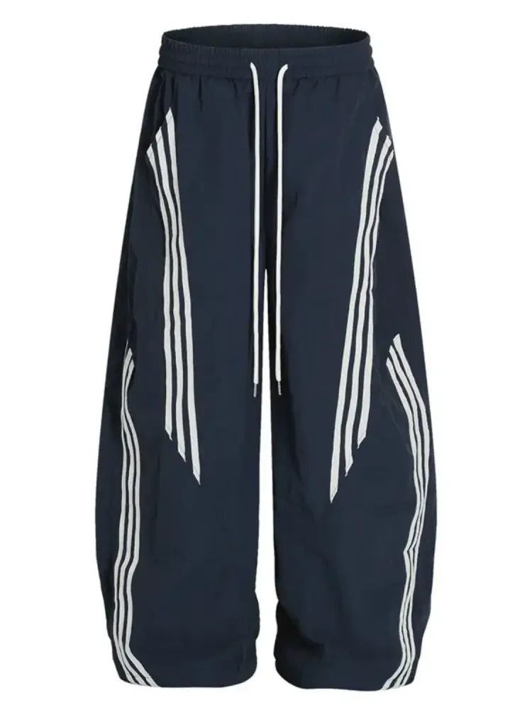 Men's Striped Drawstring Wide Leg Pants
