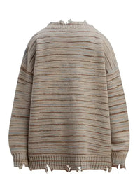 Men's Striped Frayed Hem Long Sleeve Sweater