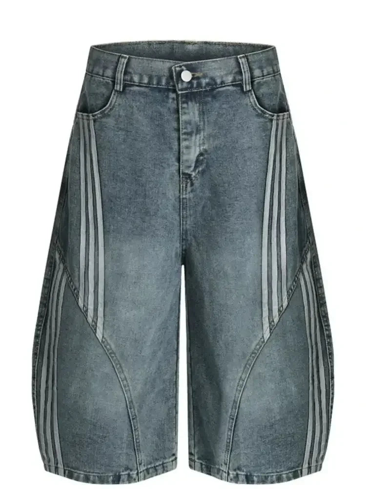Men's Striped Loose Fit Denim Shorts