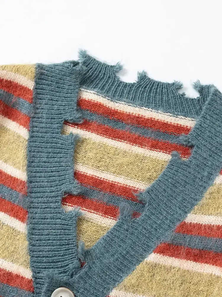 Men's Striped V-Neck Button Up Cardigan