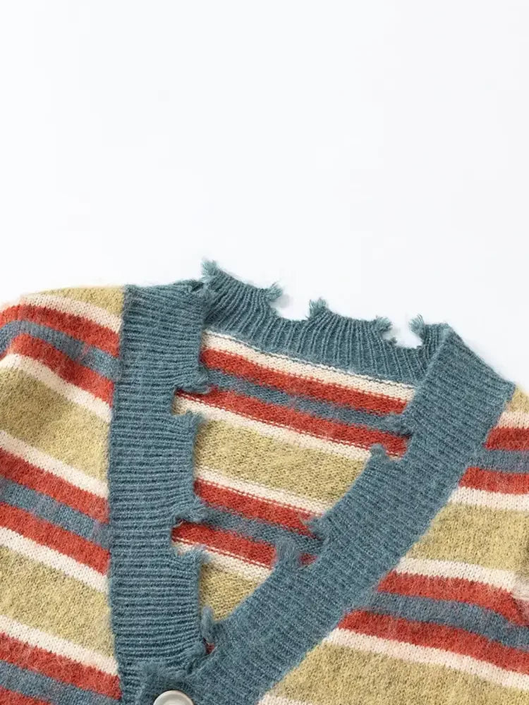 Men's Striped V-Neck Button Up Cardigan