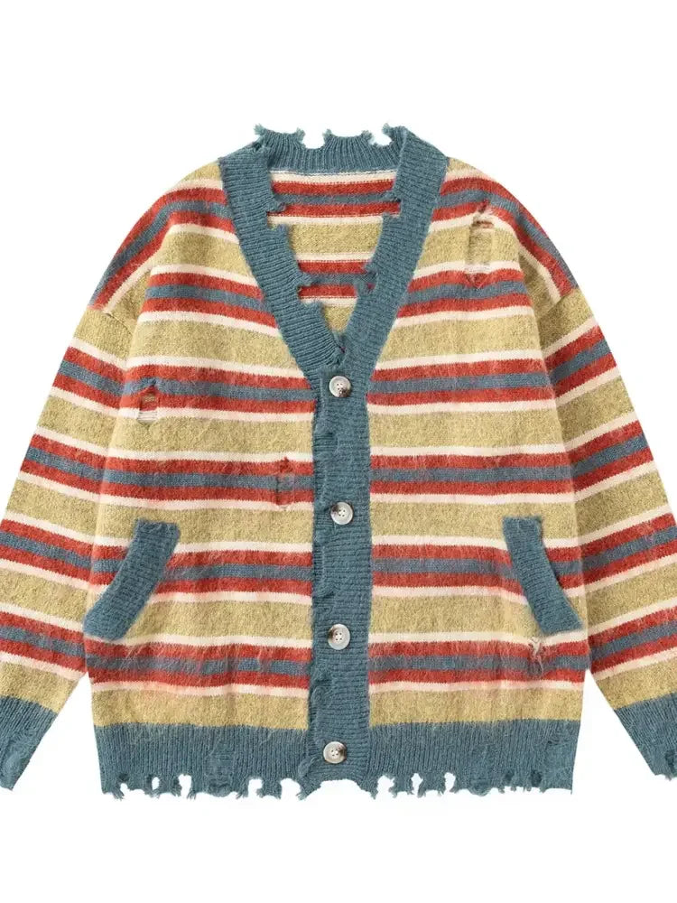 Men's Striped V-Neck Button Up Cardigan