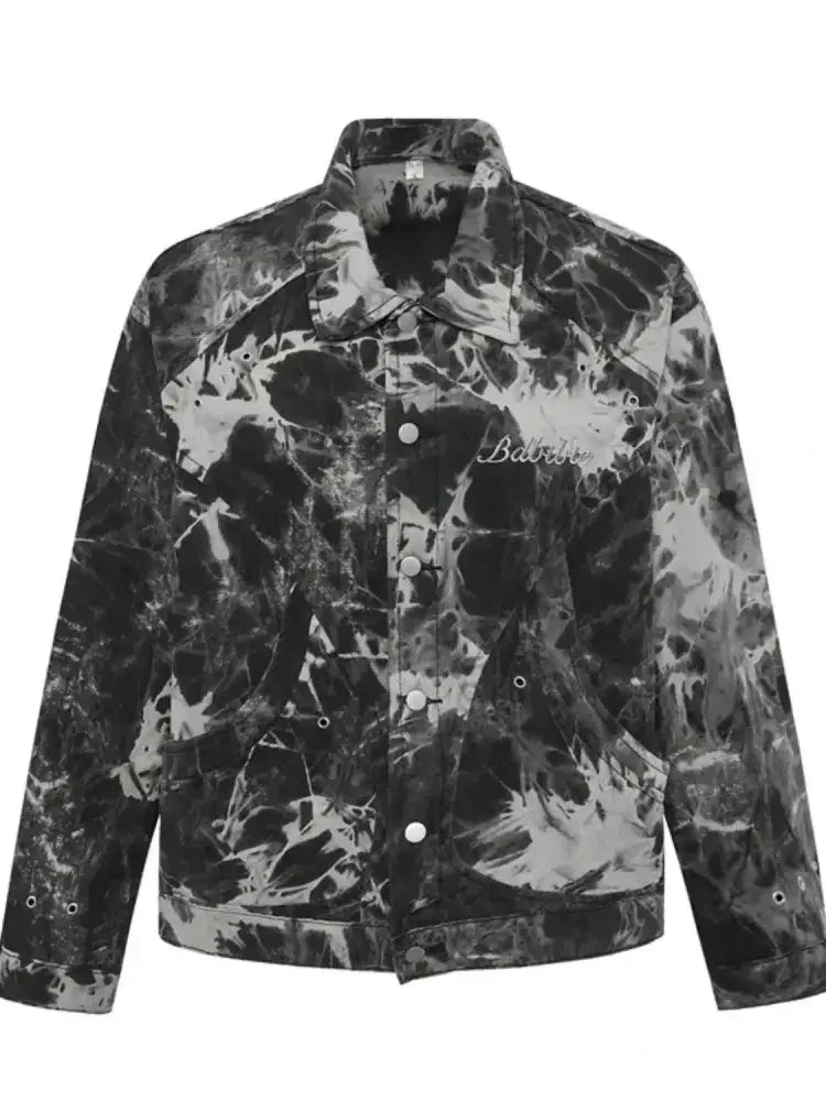 Men's Tie-Dye Button Up Long Sleeve Denim Jacket