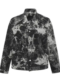 Men's Tie-Dye Button Up Long Sleeve Denim Jacket
