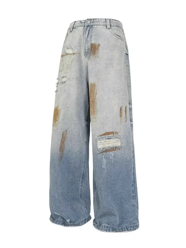 Men's Vintage Distressed Wide Leg Jeans