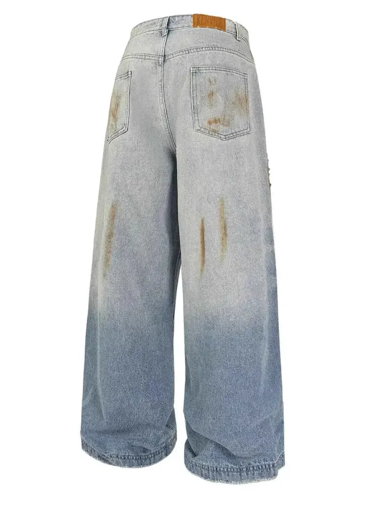 Men's Vintage Distressed Wide Leg Jeans