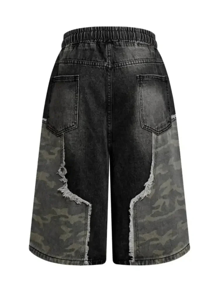Men's Vintage Patchwork Camo Denim Shorts - Update AvenueTrendsi100400225545683100400225545683Men's Vintage Patchwork Camo Denim ShortsNostalgic Black