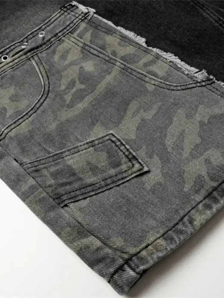 Men's Vintage Patchwork Camo Denim Shorts - Update AvenueTrendsi100400225547194100400225547194Men's Vintage Patchwork Camo Denim ShortsNostalgic Blue