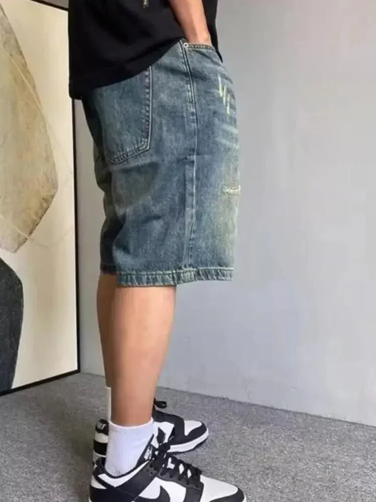Men's Vintage Washed Distressed Denim Shorts - Update AvenueTrendsi100400156024275100400156024275Men's Vintage Washed Distressed Denim ShortsVintage Blue