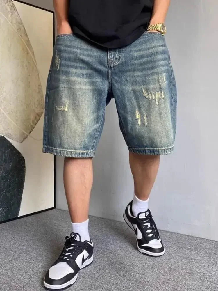 Men's Vintage Washed Distressed Denim Shorts - Update AvenueTrendsi100400156024275100400156024275Men's Vintage Washed Distressed Denim ShortsVintage Blue