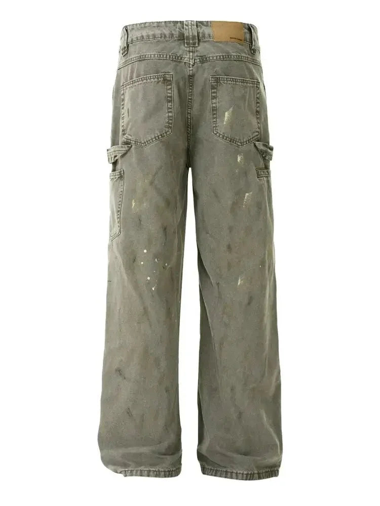 Men's Vintage Washed Paint Splatter Wide Leg Jeans - Update AvenueTrendsi100400506797407100400506797407Men's Vintage Washed Paint Splatter Wide Leg JeansGray Green
