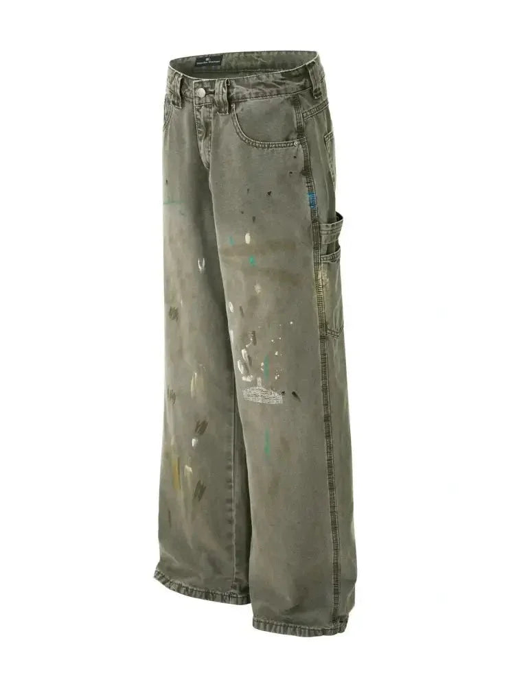 Men's Vintage Washed Paint Splatter Wide Leg Jeans - Update AvenueTrendsi100400506797407100400506797407Men's Vintage Washed Paint Splatter Wide Leg JeansGray Green