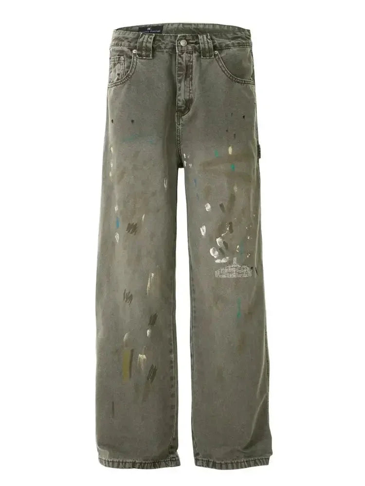 Men's Vintage Washed Paint Splatter Wide Leg Jeans - Update AvenueTrendsi100400506797407100400506797407Men's Vintage Washed Paint Splatter Wide Leg JeansGray Green
