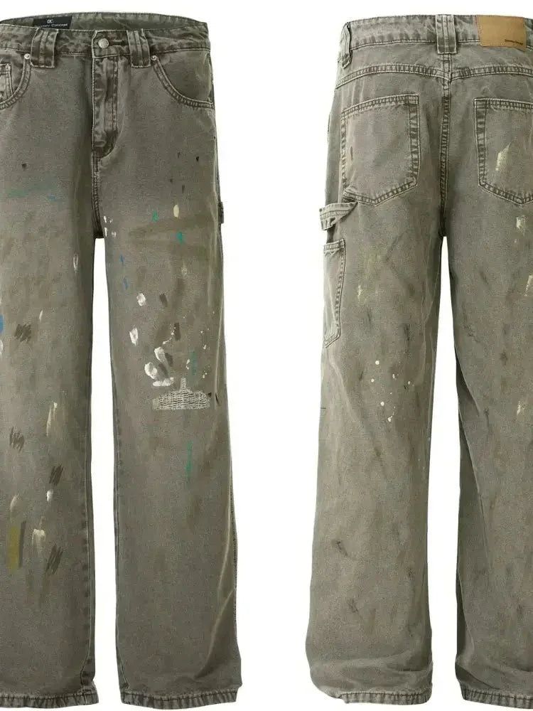 Men's Vintage Washed Paint Splatter Wide Leg Jeans - Update AvenueTrendsi100400506797407100400506797407Men's Vintage Washed Paint Splatter Wide Leg JeansGray Green