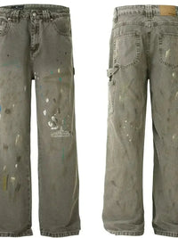Men's Vintage Washed Paint Splatter Wide Leg Jeans - Update AvenueTrendsi100400506797407100400506797407Men's Vintage Washed Paint Splatter Wide Leg JeansGray Green
