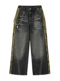 Men's Vintage Washed Wide Leg Jeans with Chain Detail - Update AvenueTrendsi100400573763134100400573763134Men's Vintage Washed Wide Leg Jeans with Chain DetailLava Black