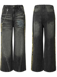 Men's Vintage Washed Wide Leg Jeans with Chain Detail - Update AvenueTrendsi100400573763134100400573763134Men's Vintage Washed Wide Leg Jeans with Chain DetailLava Black