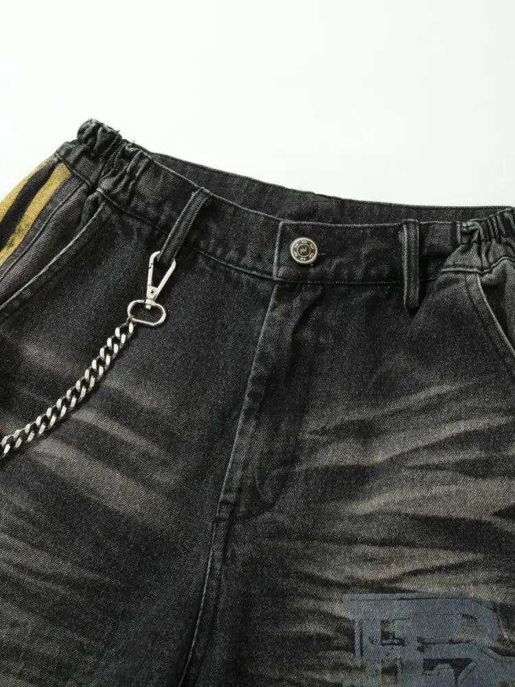 Men's Vintage Washed Wide Leg Jeans with Chain Detail - Update AvenueTrendsi100400573763134100400573763134Men's Vintage Washed Wide Leg Jeans with Chain DetailLava Black