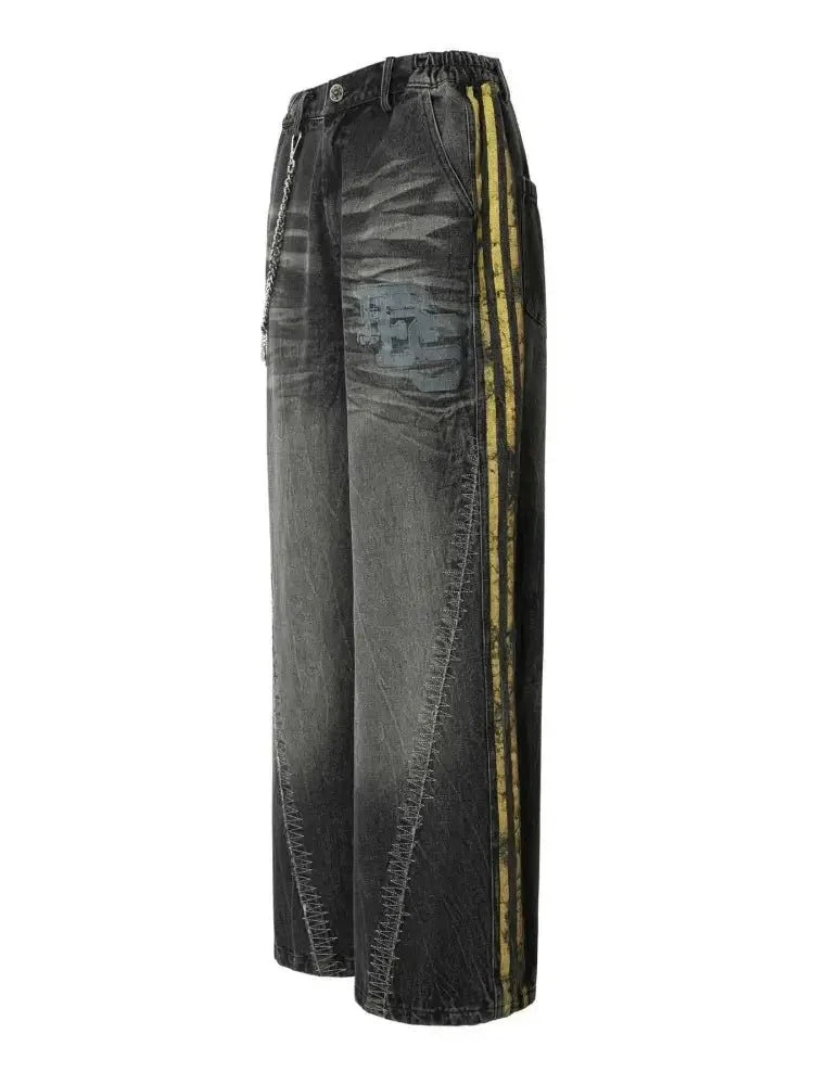 Men's Vintage Washed Wide Leg Jeans with Chain Detail - Update AvenueTrendsi100400573763134100400573763134Men's Vintage Washed Wide Leg Jeans with Chain DetailLava Black