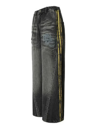 Men's Vintage Washed Wide Leg Jeans with Chain Detail - Update AvenueTrendsi100400573763134100400573763134Men's Vintage Washed Wide Leg Jeans with Chain DetailLava Black