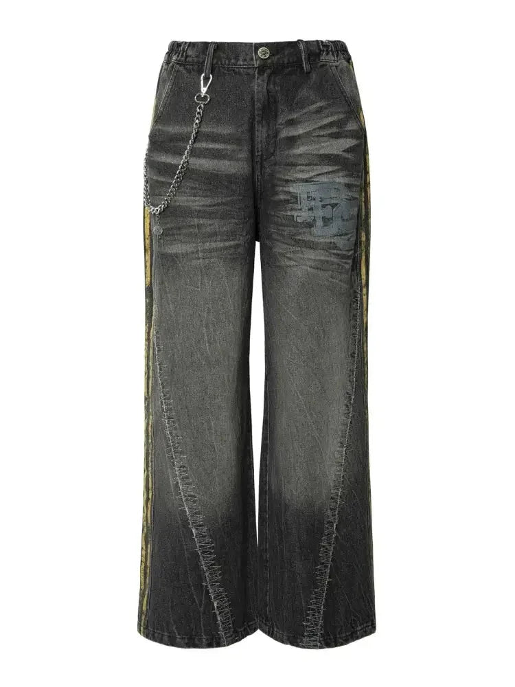 Men's Vintage Washed Wide Leg Jeans with Chain Detail - Update AvenueTrendsi100400573763134100400573763134Men's Vintage Washed Wide Leg Jeans with Chain DetailLava Black