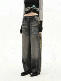 Men's Vintage Washed Wide Leg Jeans with Chain Detail - Update AvenueTrendsi100400573763134100400573763134Men's Vintage Washed Wide Leg Jeans with Chain DetailLava Black