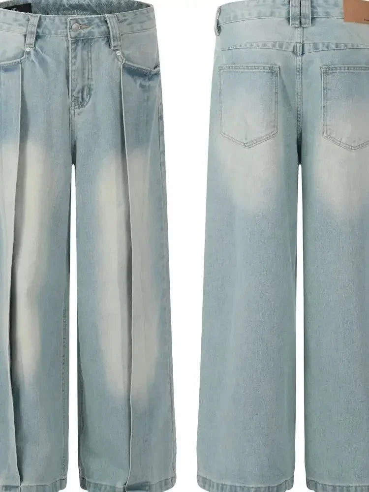 Men's Wash Pleated Wide Leg Jeans - Update AvenueTrendsi100400578674797100400578674797Men's Wash Pleated Wide Leg JeansBlue